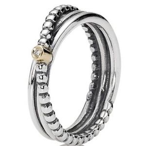 Pandora silver and 14k gold ring with one real diamond